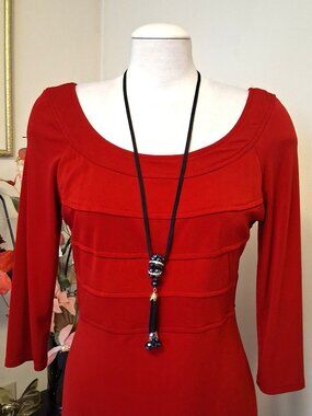 Shelley Vintage Artistic Black Beads Dangle Pendant Genuine Leather Necklace